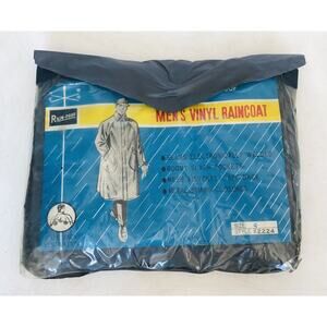 Vintage Rain-Pruf Men’s Small Black Waterproof Vinyl Raincoat Pockets NOS Taiwan